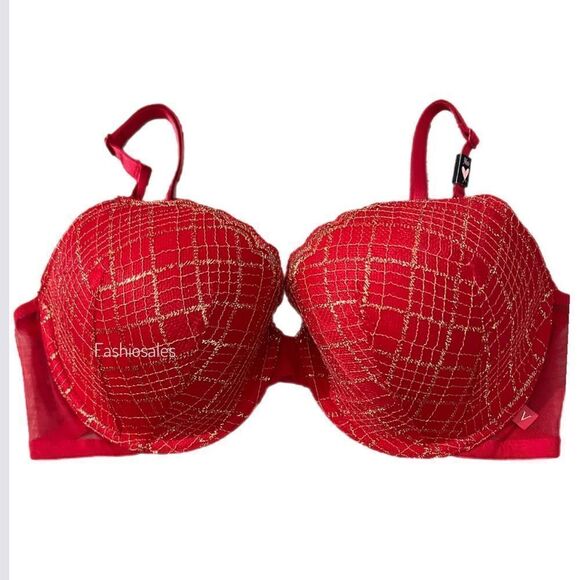 Victorias Secret Lined Demi Metallic Lace bra red and gold - Picture 1 of 7